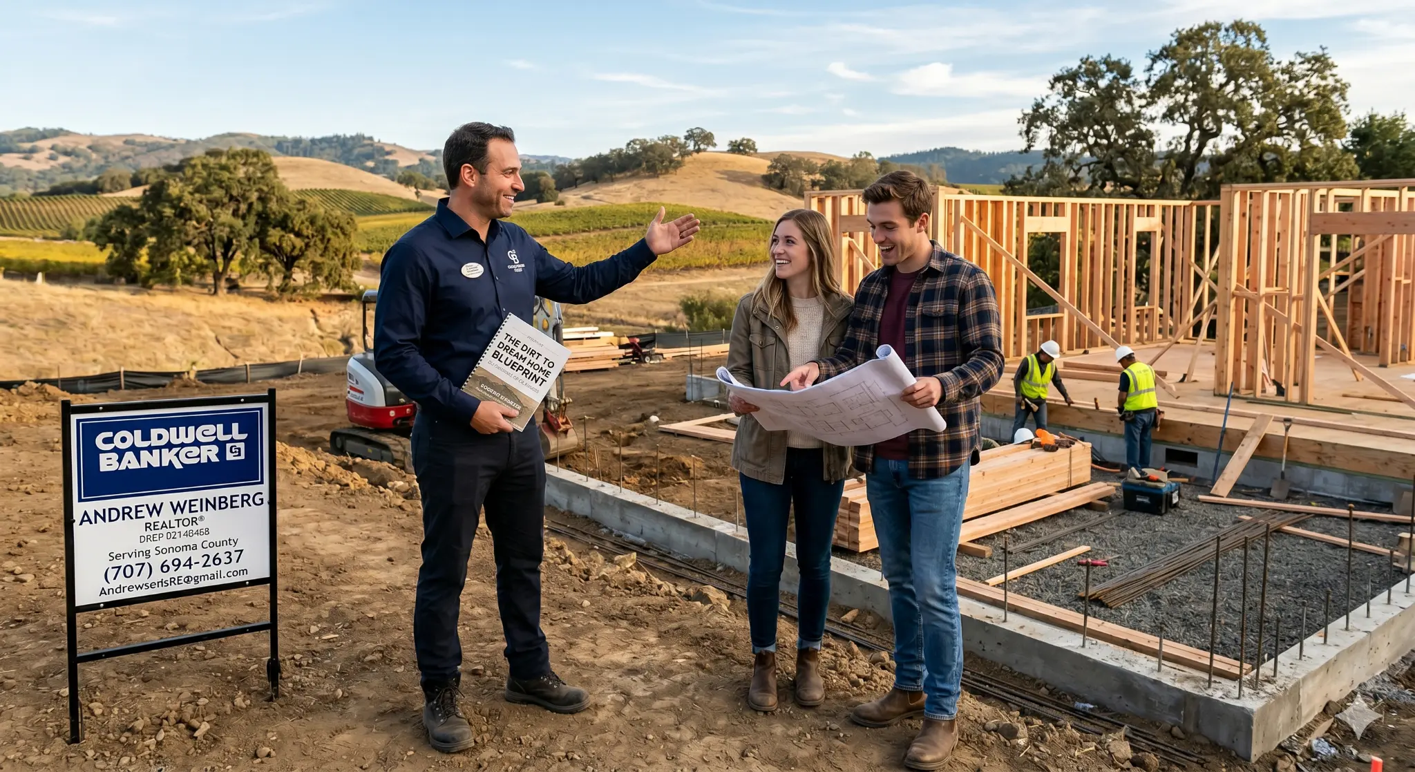 Andrew Weinberg with clients at a Sonoma County construction site
